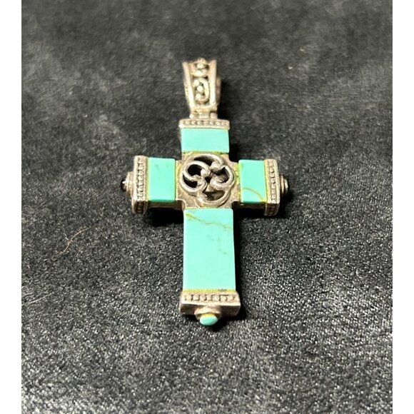 Stunning Sterling Silver Reversible Onyx MOP & Turquoise CROSS Pendant - Picture 1 of 4